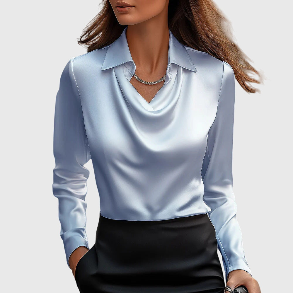 Sylvie | Blouse met luxe glans en plooihals - 1+1 GRATIS