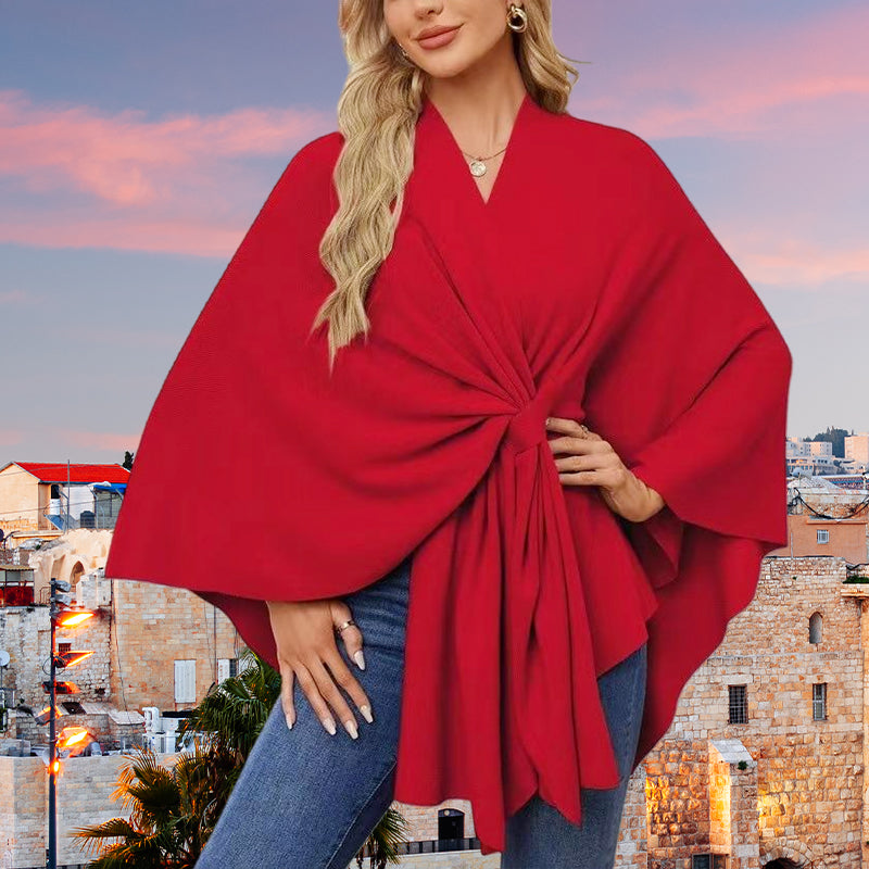 Luxe Winddichte Sjaal Jas met Elegante Drape