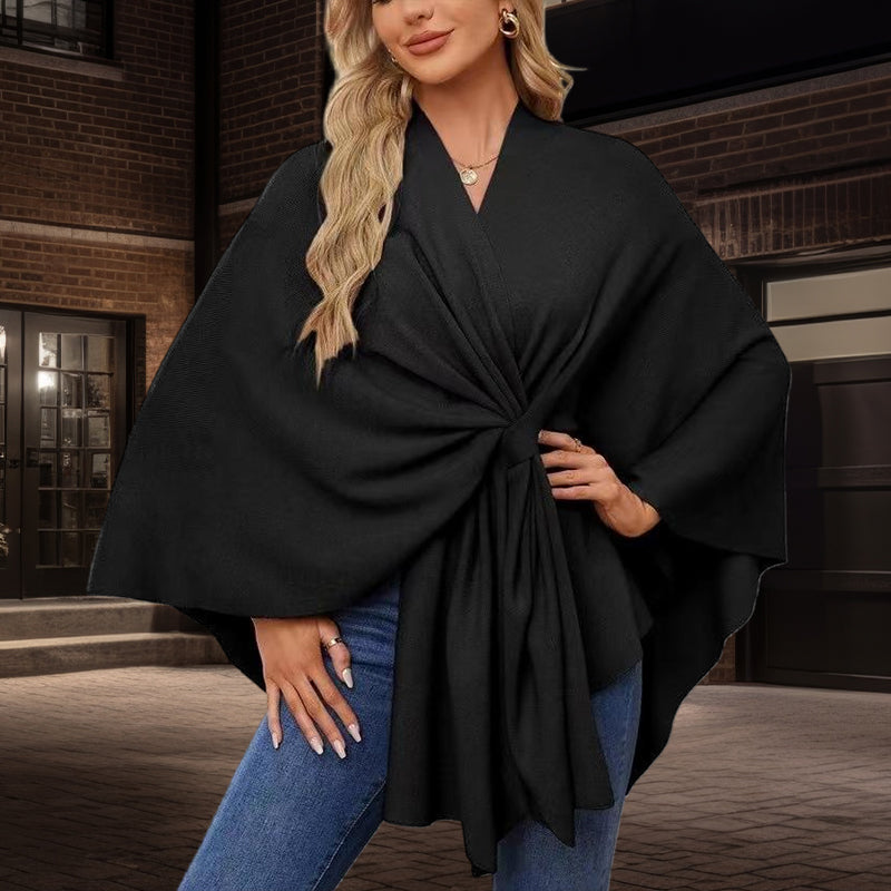 Luxe Winddichte Sjaal Jas met Elegante Drape