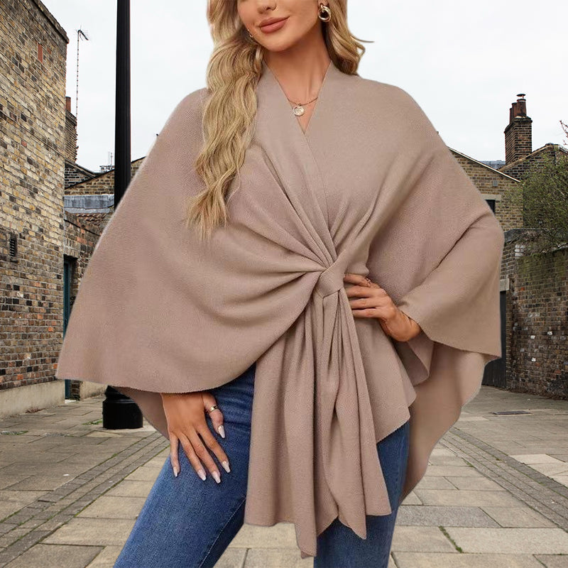 Luxe Winddichte Sjaal Jas met Elegante Drape