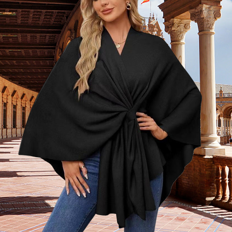 Luxe Winddichte Sjaal Jas met Elegante Drape