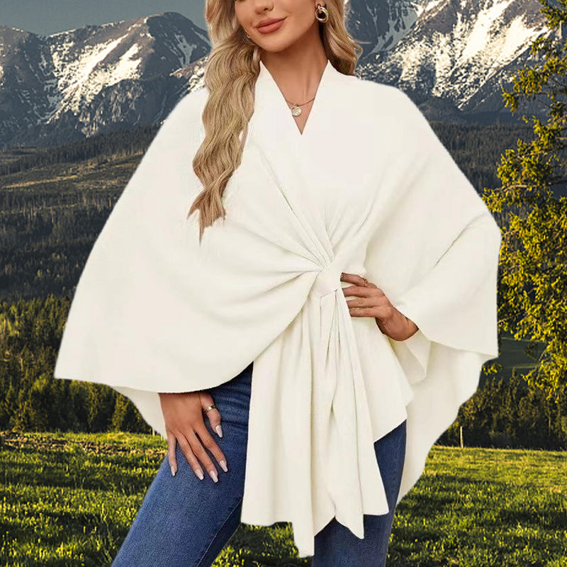 Luxe Winddichte Sjaal Jas met Elegante Drape