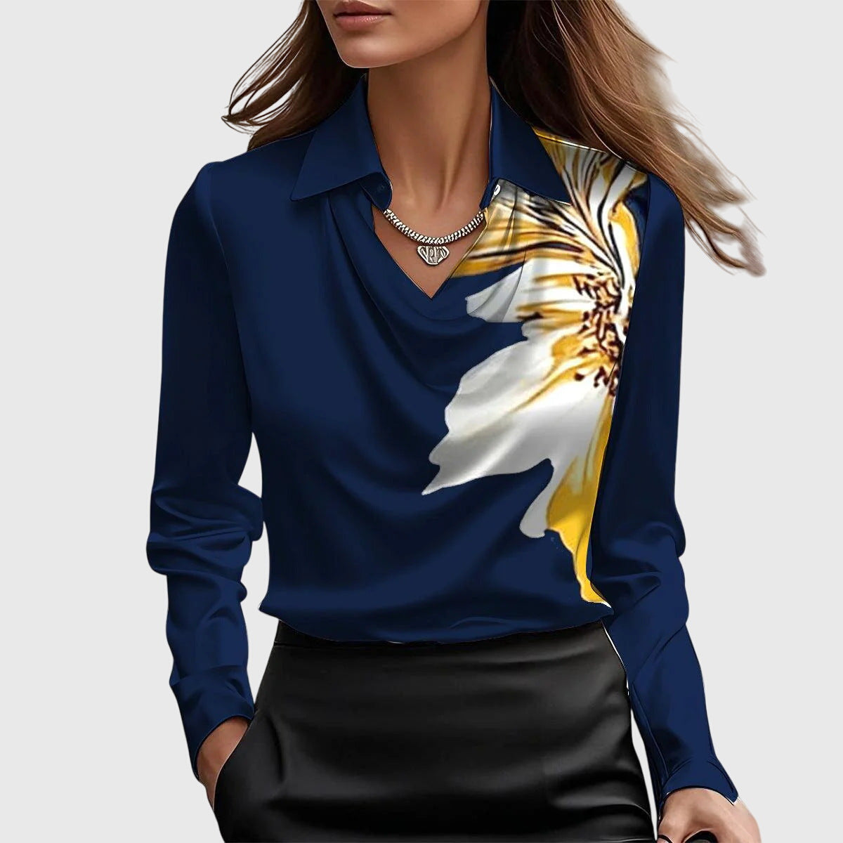 Sylvie | Blouse met luxe glans en plooihals - 1+1 GRATIS
