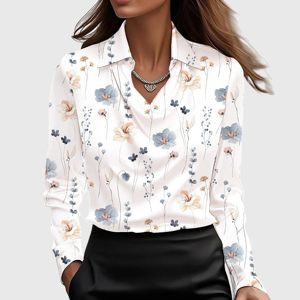 Sylvie | Blouse met luxe glans en plooihals - 1+1 GRATIS