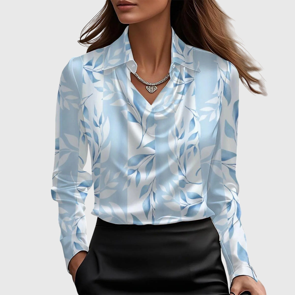 Sylvie | Blouse met luxe glans en plooihals - 1+1 GRATIS