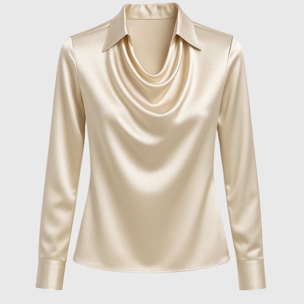 Sylvie | Blouse met luxe glans en plooihals - 1+1 GRATIS