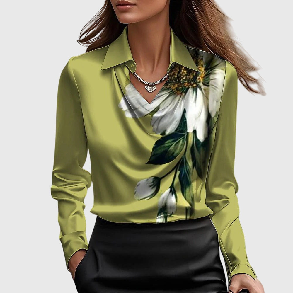 Sylvie | Blouse met luxe glans en plooihals - 1+1 GRATIS