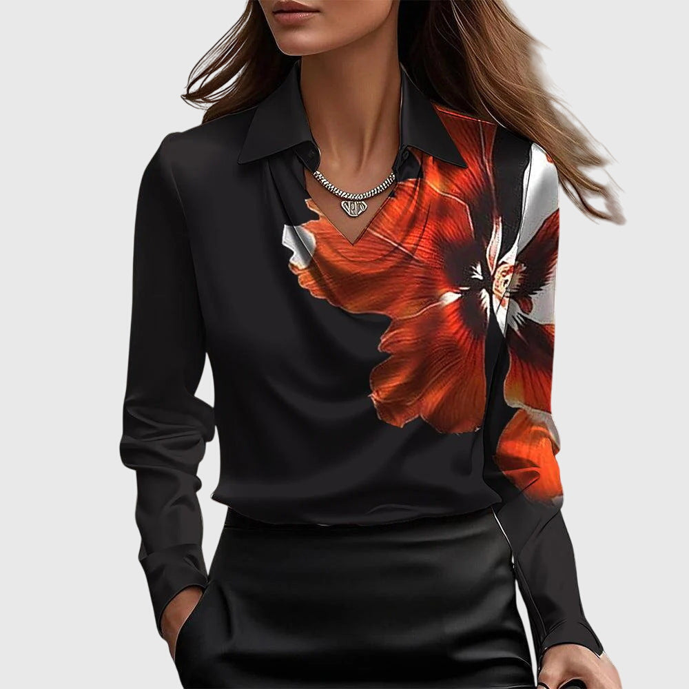Sylvie | Blouse met luxe glans en plooihals - 1+1 GRATIS