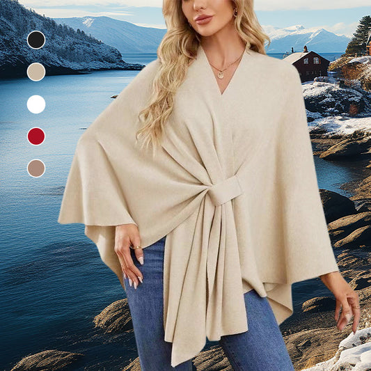 Luxe Winddichte Sjaal Jas met Elegante Drape